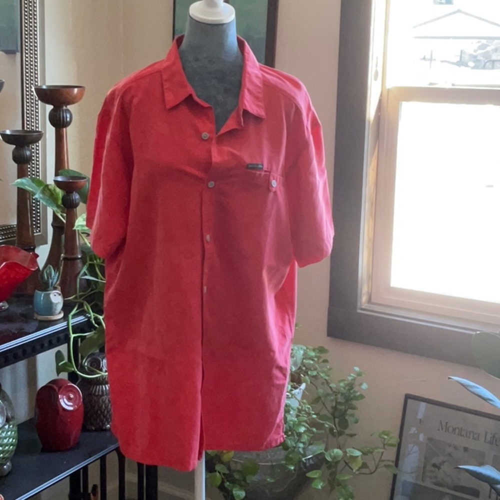 Mens Columbia Dress Shirt Size L Red Omni Shade